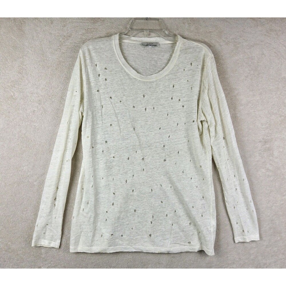 IRO Women's Long Sleeve Marvina Distressed Holes Linen Top Ivory Size XS